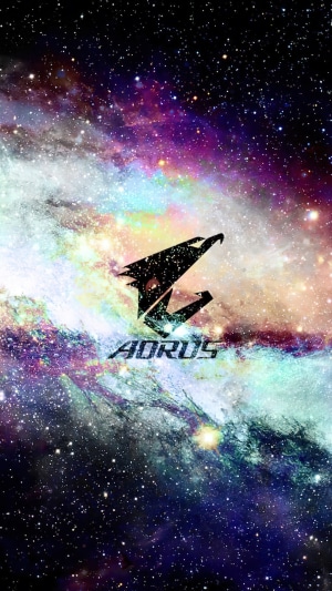 AORUS logo in a colorful galaxy