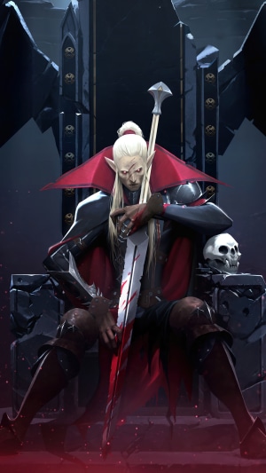 V Rising Vampire Lord on Throne with Sword