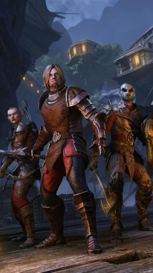 The Elder Scrolls Online characters on a wooden platform