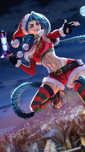 Jinx from League of Legends in Christmas outfit