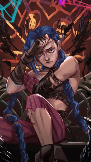 Jinx from Arcane sitting with hand on forehead