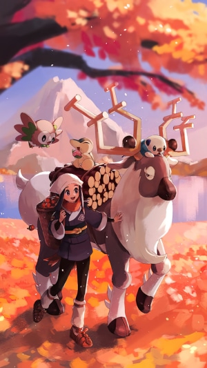 Akari with Wyrdeer, Rowlet, Cyndaquil, and Oshawott in Pokemon Legends: Arceus