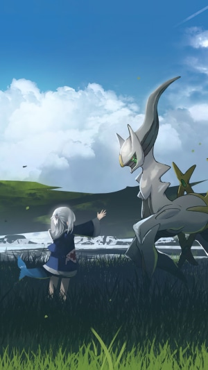Arceus and Gawr Gura from Pokemon Legends: Arceus