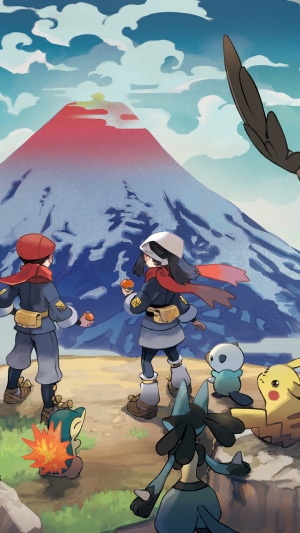 Pokemon Legends: Arceus characters and Pokemon with Mt. Coronet