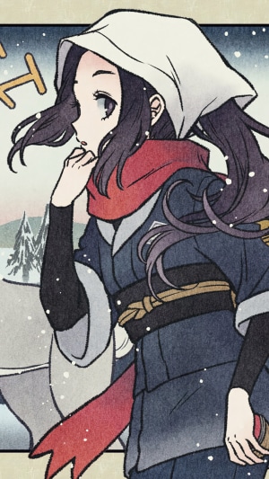 Akari from Pokemon Legends: Arceus in a snowy landscape