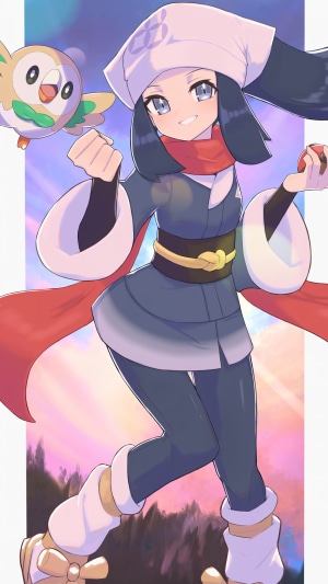 Akari from Pokemon Legends: Arceus with Rowlet