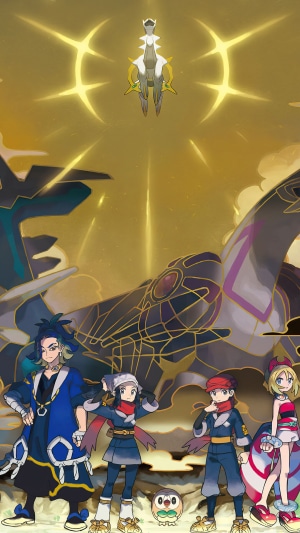 Pokemon Legends: Arceus characters with Arceus and Dialga