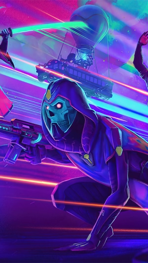 Fortnite character with skull mask and gun