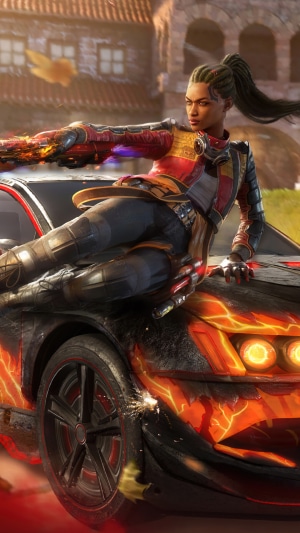 Character from Call of Duty Mobile on a car