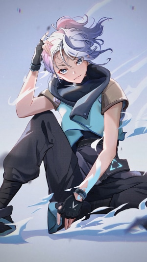 Jett from Valorant sitting in snow