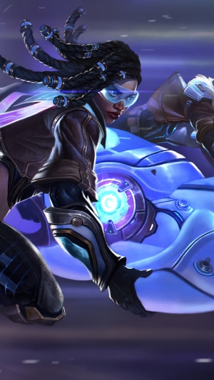 Senna from League of Legends on a motorcycle