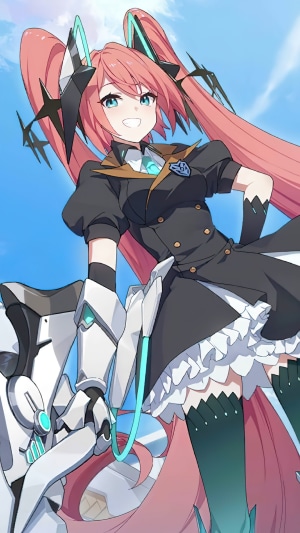 Anime girl with pink hair and mechanical arm