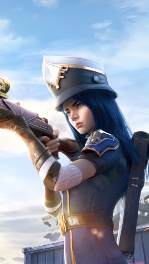 Caitlyn from Arcane aiming a sniper rifle in PUBG Mobile