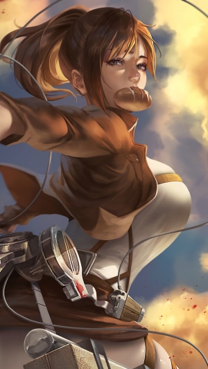 Sasha Blouse from Attack on Titan eating a bun