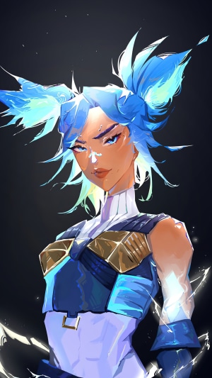 Jett from Valorant with blue hair