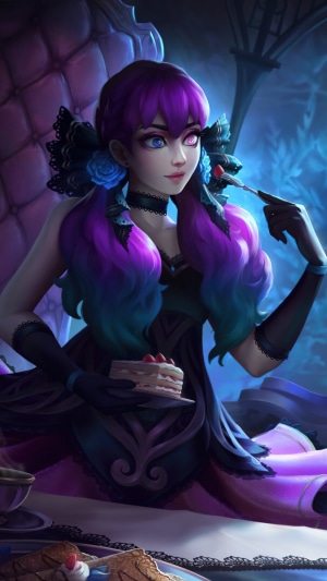 Gwen from League of Legends eating cake