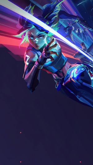 Neon from Valorant in a dynamic pose
