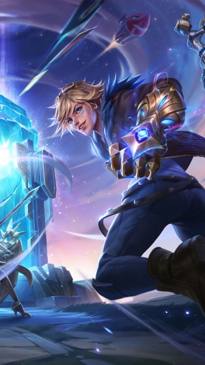 Ezreal from League of Legends in a cosmic battle