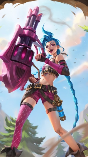 Jinx from League of Legends with a large weapon