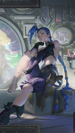 Jinx from Arcane sitting in a room