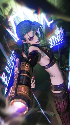 Jinx from Arcane with a large weapon