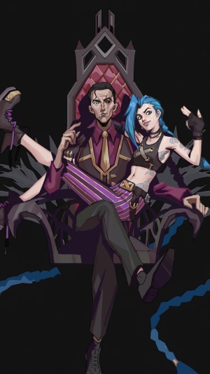 Silco and Jinx from Arcane sitting on a throne