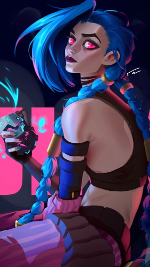 Jinx from Arcane holding a bomb