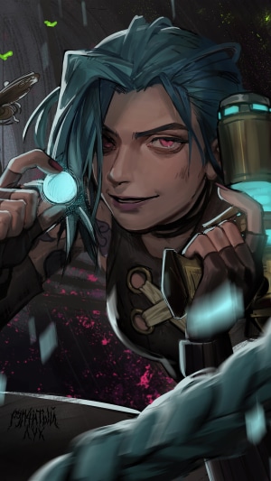 Jinx from Arcane holding a glowing orb