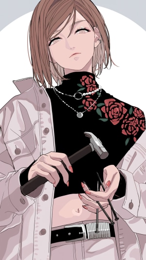Nobara Kugisaki from Jujutsu Kaisen holding a hammer