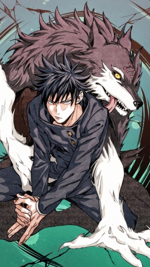 Megumi Fushiguro with a wolf spirit from Jujutsu Kaisen
