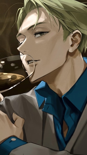 Kento Nanami from Jujutsu Kaisen holding a glass