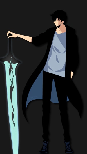 Sung Jinwoo from Solo Leveling with a glowing sword