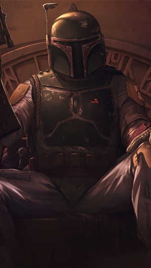 Boba Fett from Star Wars on a Throne