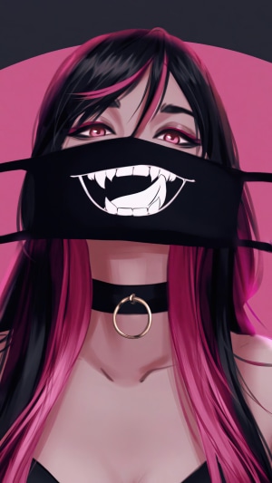Anime girl with fangs on mask and choker
