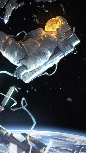 Astronaut floating in space above Earth