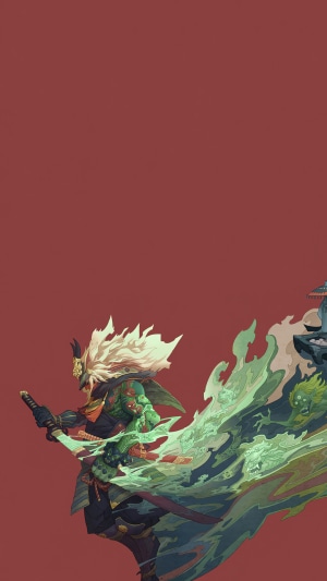 Samurai Warrior with Green Energy Sword and Yokai