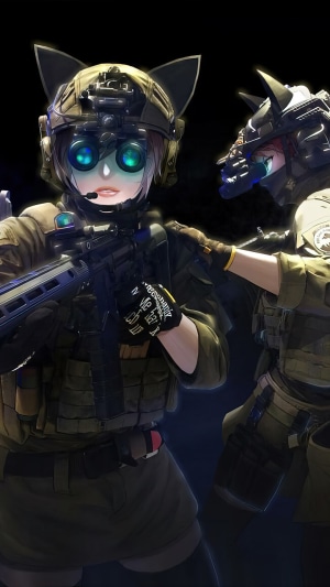 Anime soldiers with cat ears and night vision goggles
