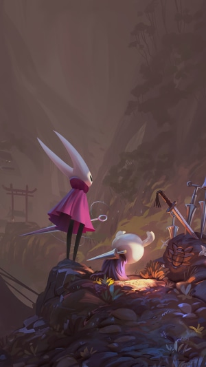Hornet and companion from Hollow Knight