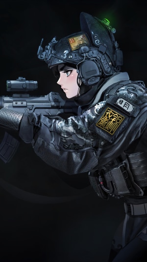 Anime soldier girl aiming a rifle
