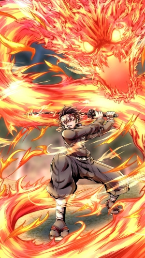 Tanjiro Kamado with Fiery Dragon Sword Attack