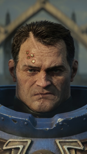 Space Marine 2 character close-up