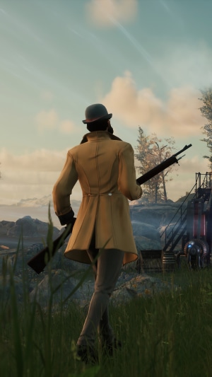 Nightingale video game character with rifle