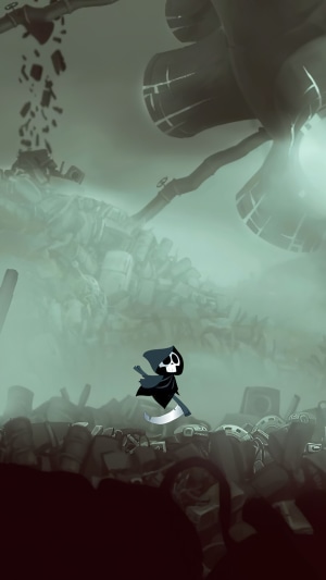 Death from Have a Nice Death running in a junkyard