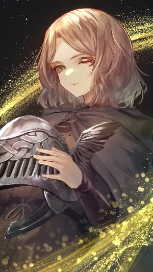 Melina from Elden Ring holding a helmet