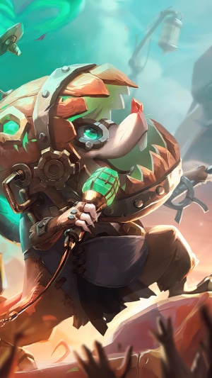 Rumble from League of Legends holding a microphone