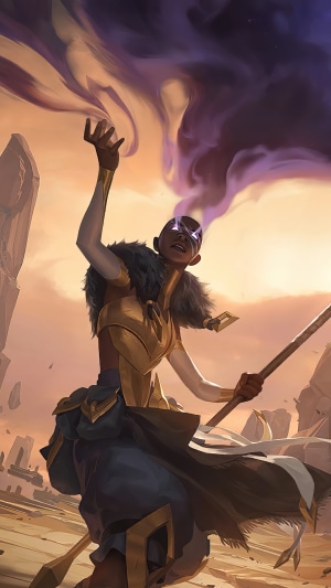 A woman from Legends of Runeterra casting a spell