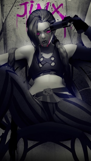 Jinx from Arcane Series holding a gun to her head