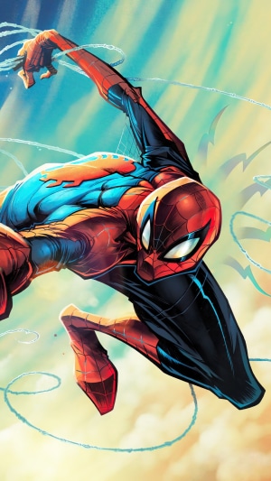 Spider-Man swinging through the sky