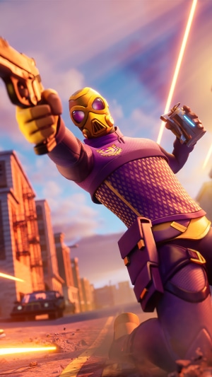 Character from Fortnite holding a gun