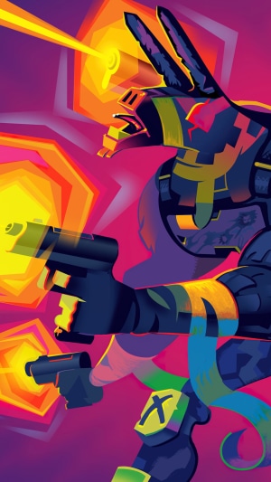 Character from Fortnite shooting guns